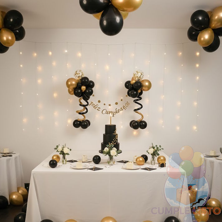 Set 29 Pcs Negro y Dorado Metalizado + Guirnalda 1
