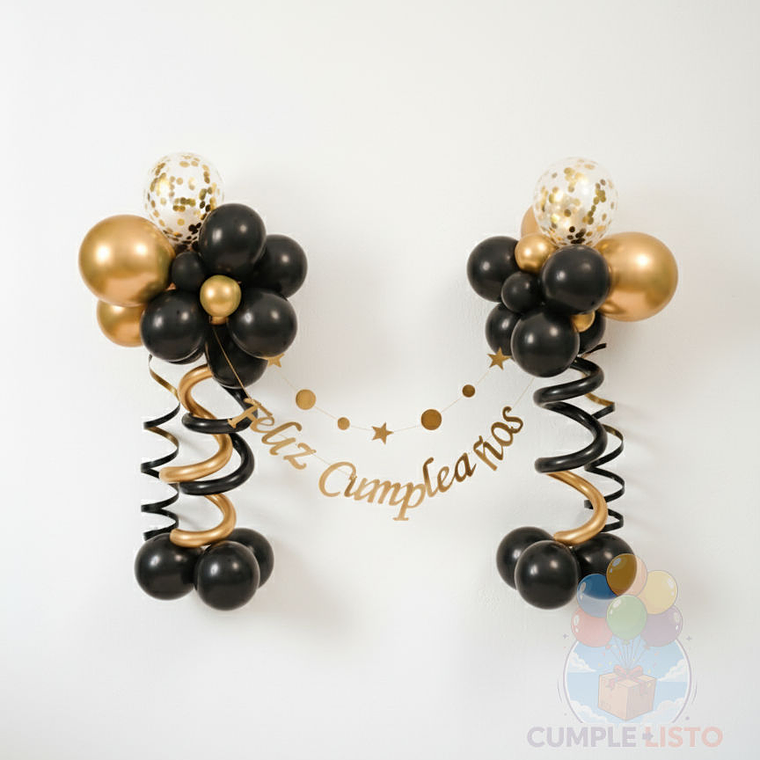 Set 29 Pcs Negro y Dorado Metalizado + Guirnalda 2