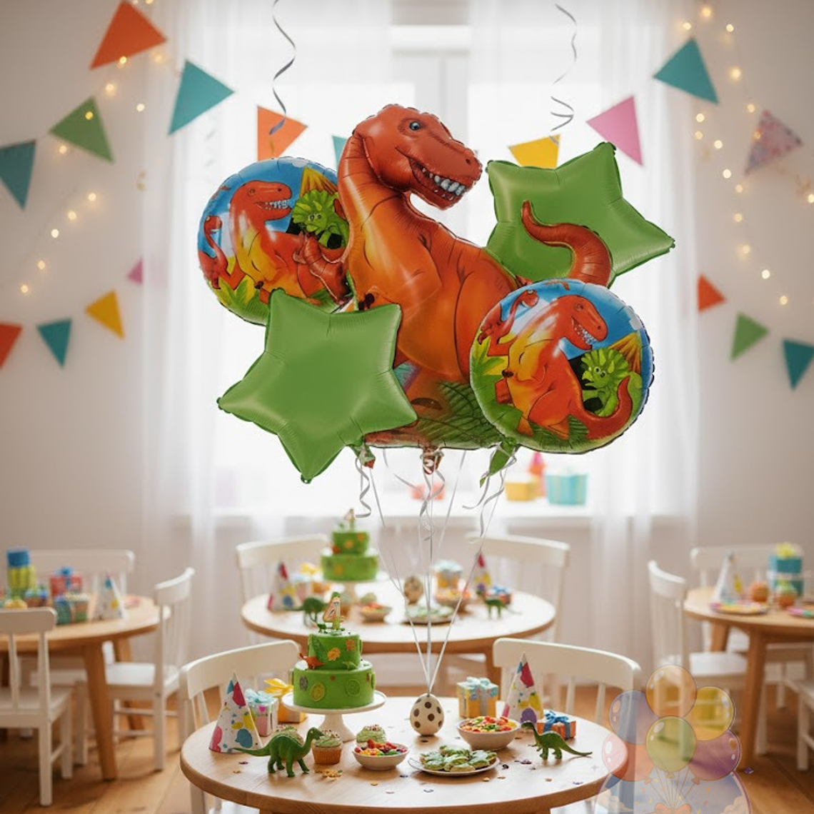 Bouquet 5 Globos Metálicos T-Rex Fiesta Dinosaurios 1