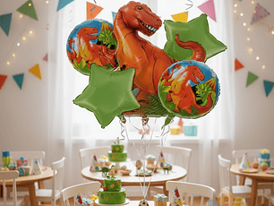 Bouquet 5 Globos Metálicos T-Rex Fiesta Dinosaurios