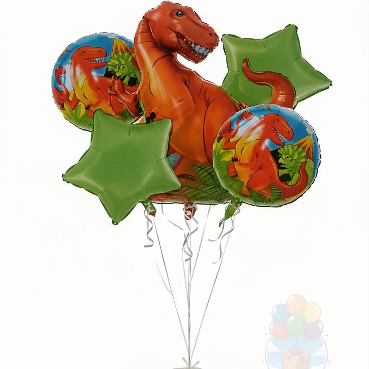 Bouquet 5 Globos Metálicos T-Rex Fiesta Dinosaurios 2