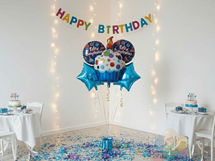 5 Globos Metalizados Cupcake y Estrellas Azules