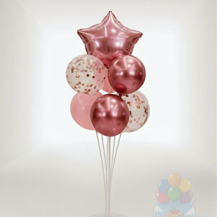 Set Pedestal Globos Rosa Metálico Reutilizable (7 Pcs) 2