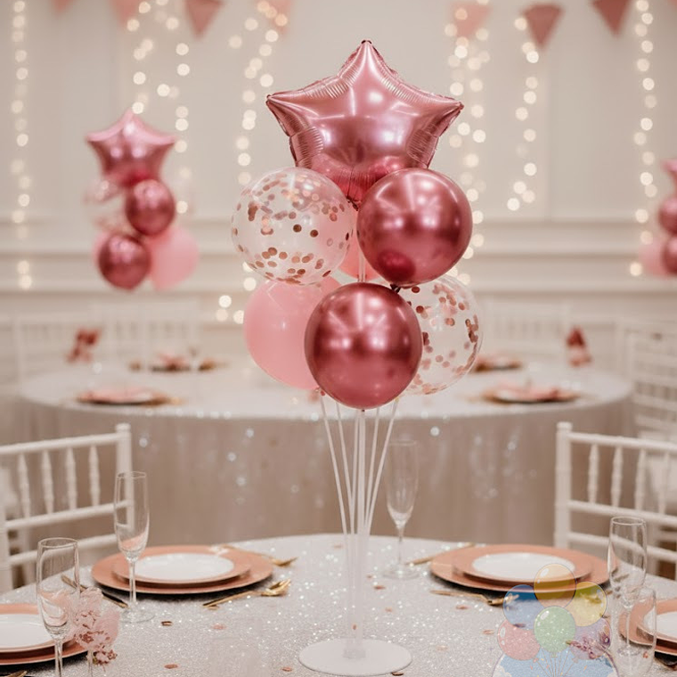 Set Pedestal Globos Rosa Metálico Reutilizable (7 Pcs) 1