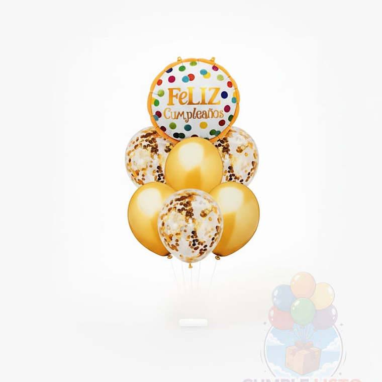 Bouquet 7 Globos Lujo Dorado 