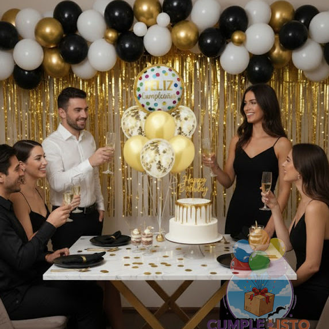 Bouquet 7 Globos Lujo Dorado 