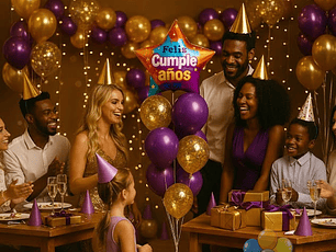 Bouquet 7 Globos Lujo Morado Confeti Dorado (45 cm)