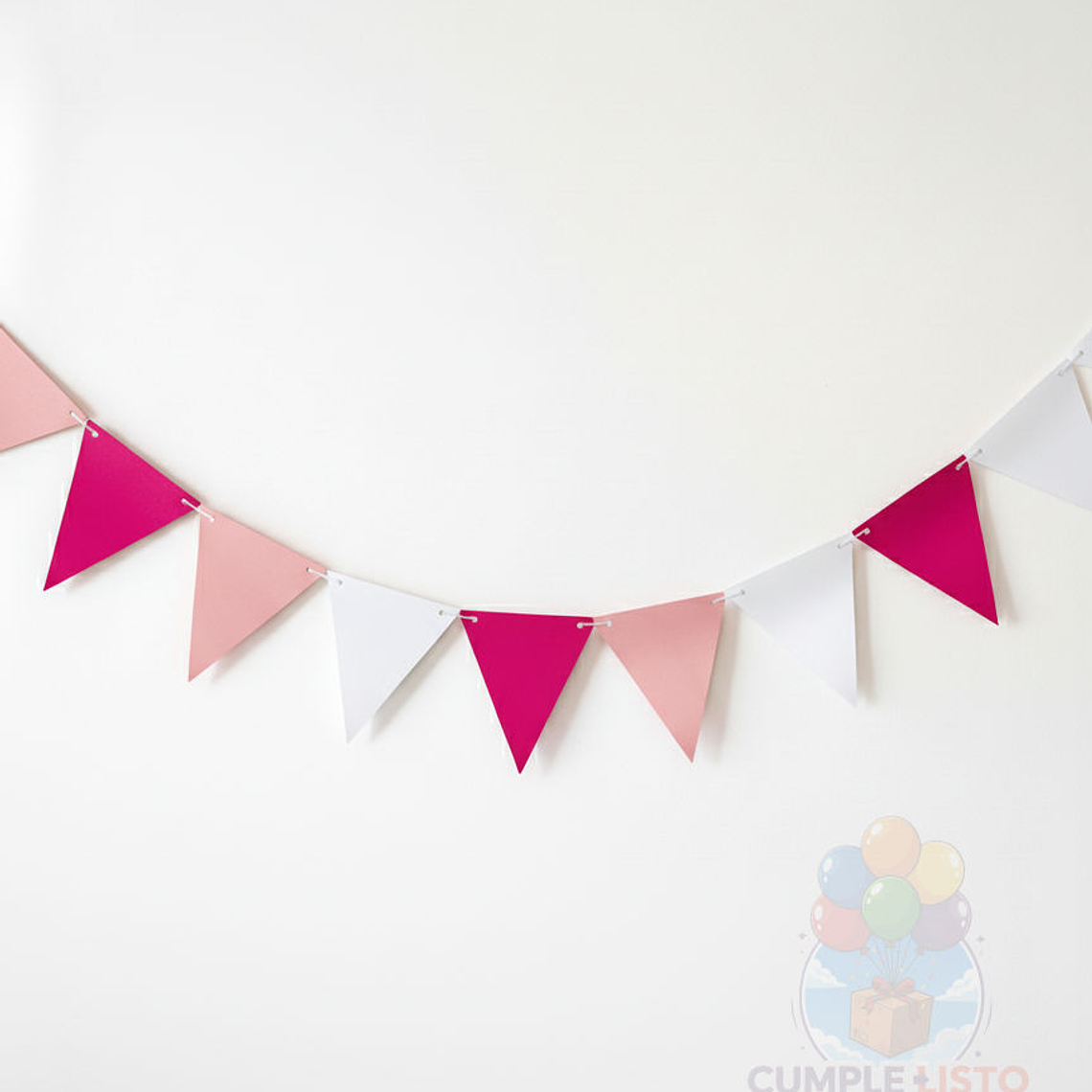 Banderin Triangular Lisos Fucsia, Rosado y Blanco 2