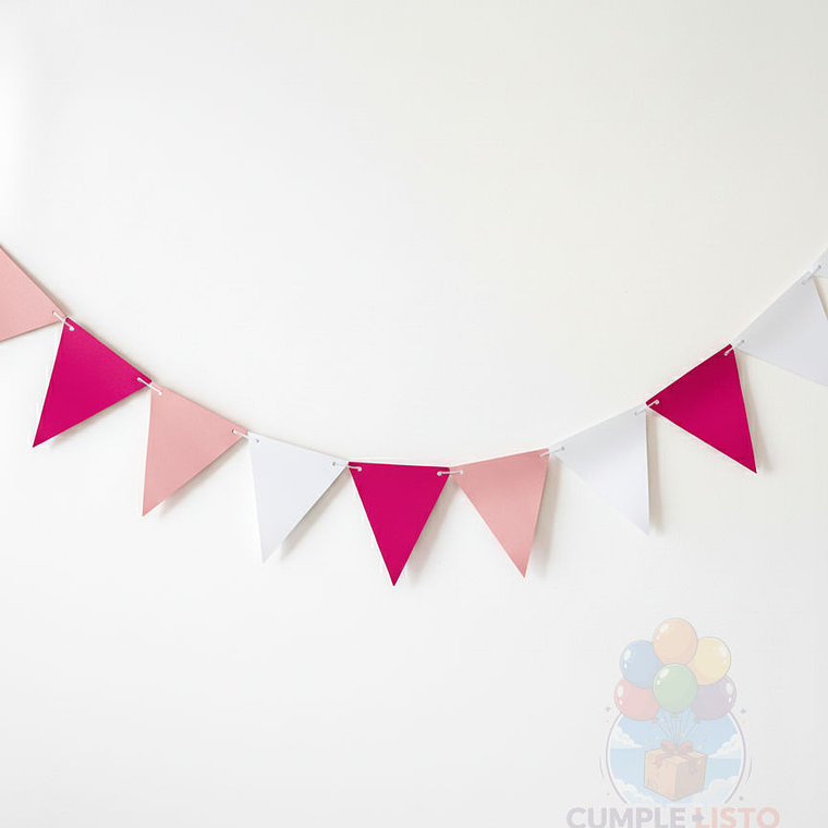 Banderin Triangular Lisos Fucsia, Rosado y Blanco 2