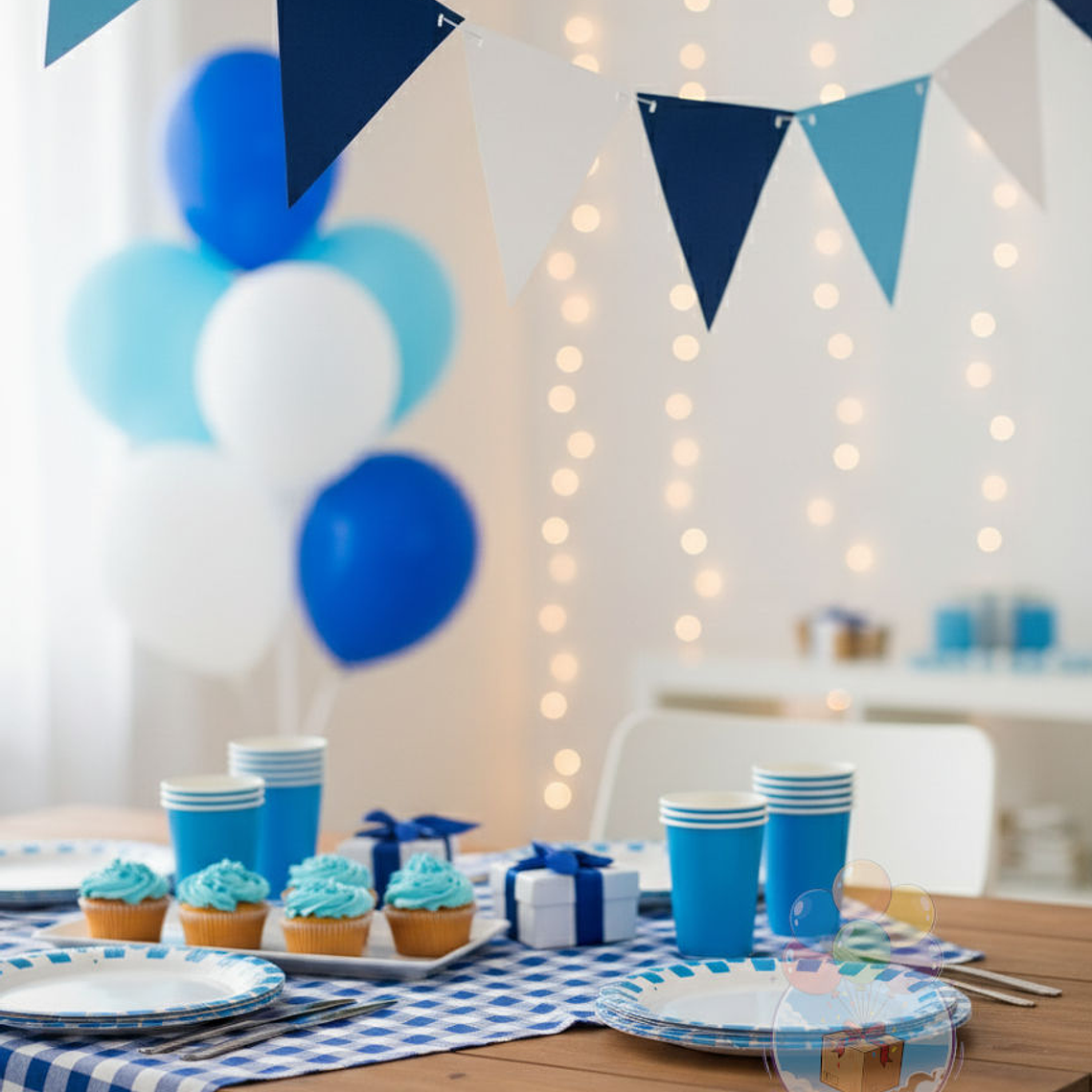 Banderines Triangulares Lisos Azul, Celeste y Blanco 1