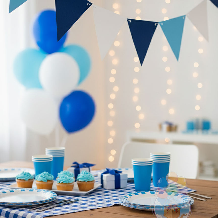 Banderines Triangulares Lisos Azul, Celeste y Blanco 1