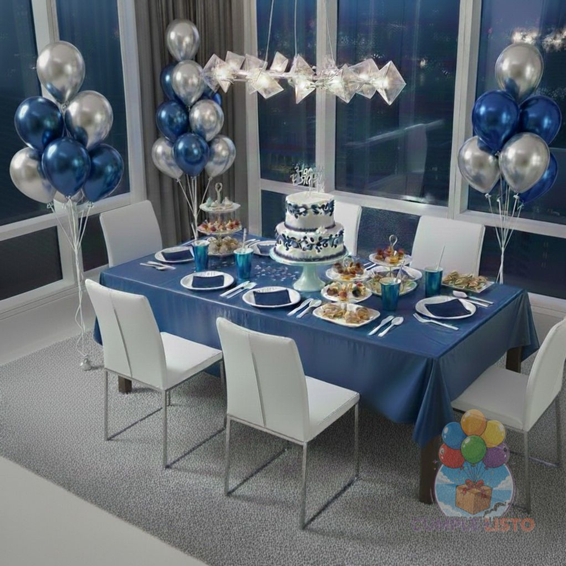 Azul y Plata Metálico Chic: Elegancia Nocturna 1