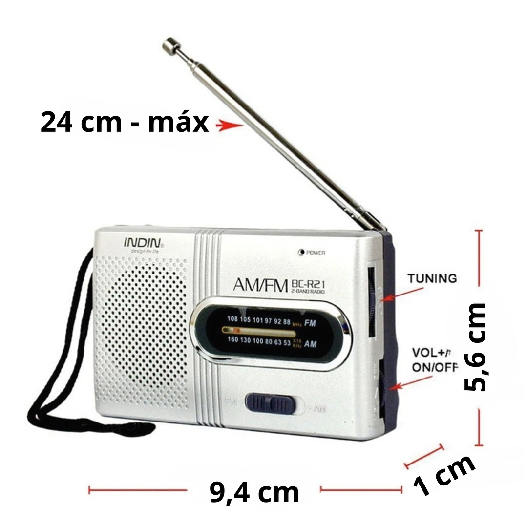 Mini Rádio Portátil FM/AM - 2 Pilhas AA 2