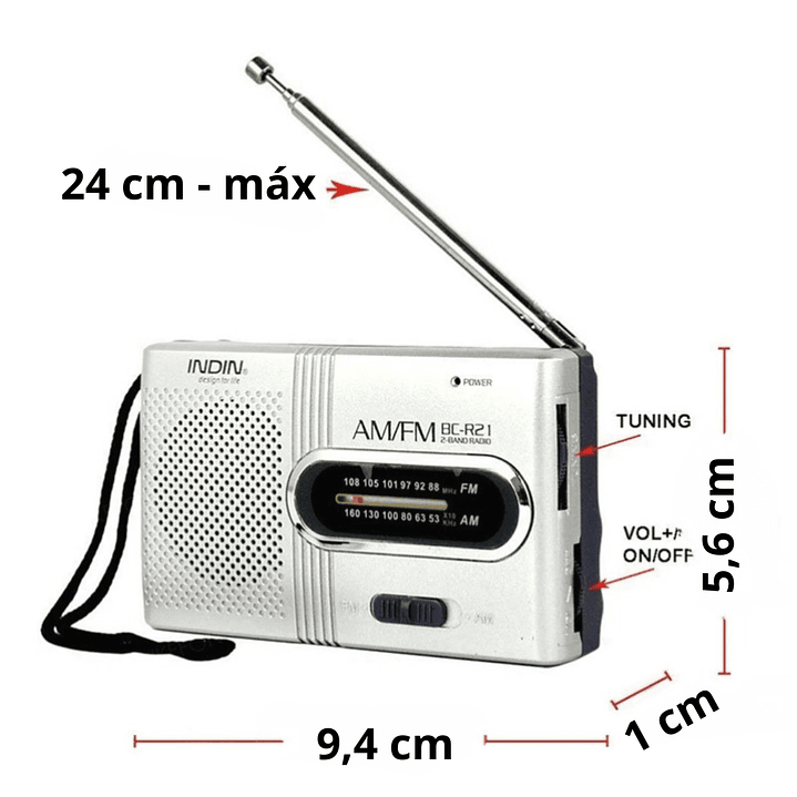 Mini Rádio Portátil FM/AM - 2 Pilhas AA 2