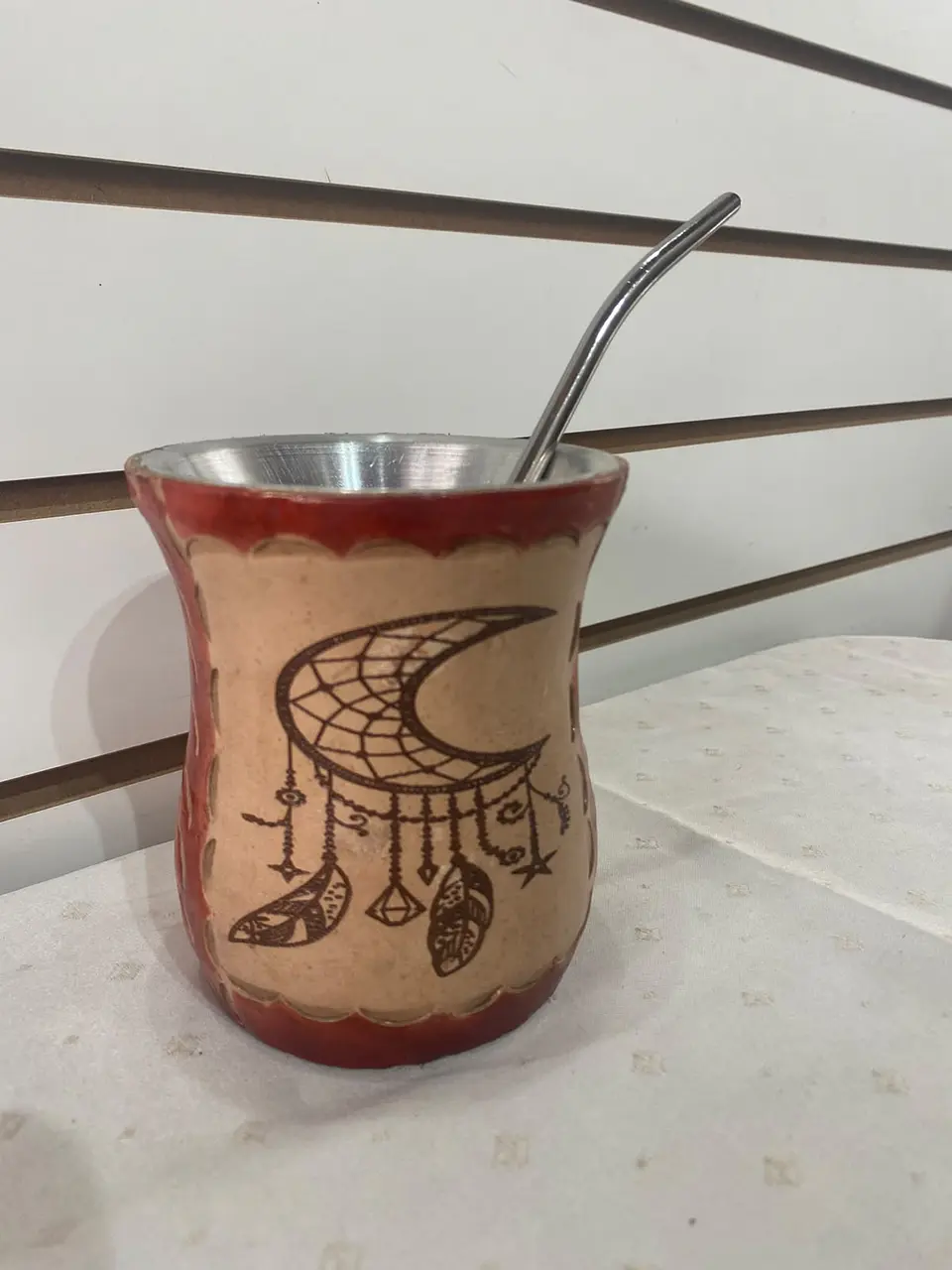Mate de madera pirograbado - Luna y atrapasueños 1