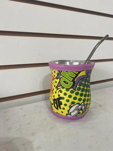 Mate forrado en cuero - Estampado cómic pop art