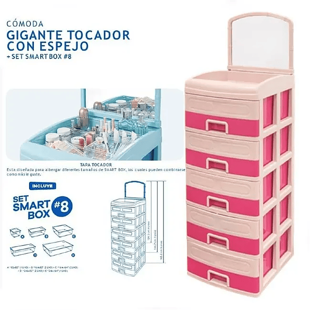 COMODA GIGANTE 6 PISOS TOCADOR C/ ESPEJO + SET SMA