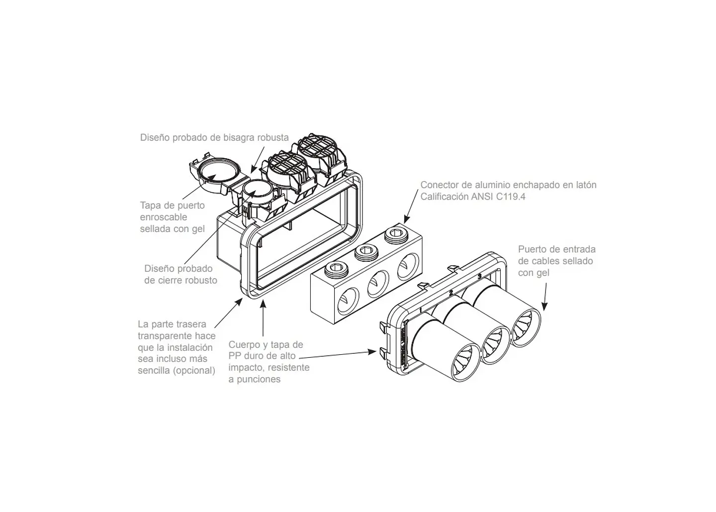 Conector Gelport Sumergible 3 Vias 12-350 AWG 2