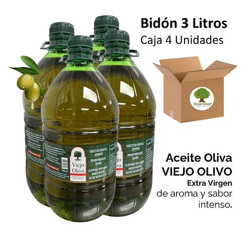 Caja (Pack) 4 Bidones de Aceite de Oliva Extra Virgen Viejo Olivo, Sevillana – 3 Litros c/u