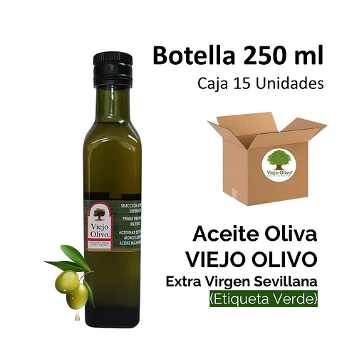 Caja (Pack) 15 Botellas x 250 ml | Sevillana - Aceite de Oliva Extra-Virgen Viejo Olivo