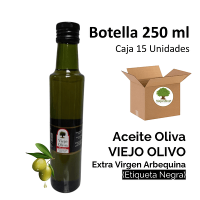 Caja (Pack) 15 Botellas de Aceite de Oliva Extra Virgen Viejo Olivo, Arbequina – 250 ml c/u