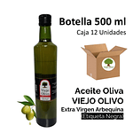 Caja (Pack) 12 Botellas de Aceite de Oliva Extra Virgen Viejo Olivo, Arbequina – 500 ml c/u