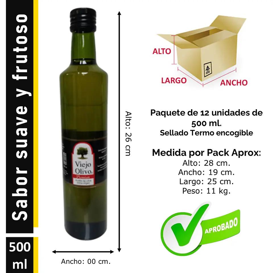 Caja (Pack) 12 Botellas x 500 ml | Arbequina - Aceite de Oliva Extra-Virgen Viejo Olivo 2
