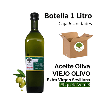 Caja (Pack) 6 Botellas de Aceite de Oliva Extra Virgen Viejo Olivo, Sevillana – 1 Litro c/u