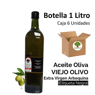 Caja (Pack) 6 Botellas de Aceite de Oliva Extra Virgen Viejo Olivo, Arbequina – 1 Litro c/u