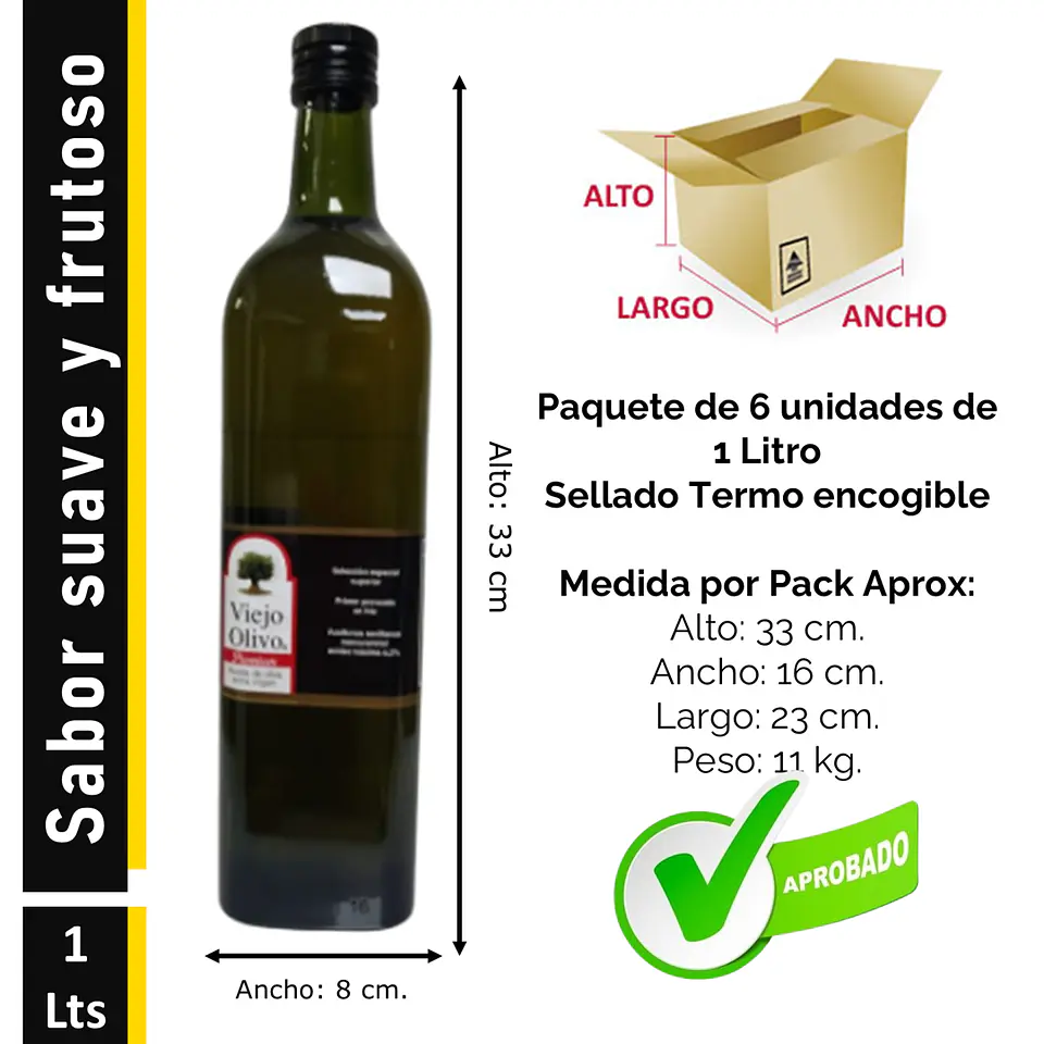 Caja (Pack) 6 Botellas x 1 Litro | Arbequina - Aceite de Oliva Extra-Virgen Viejo Olivo 2