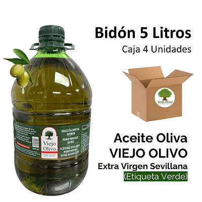 Caja (Pack) 4 Bidones de Aceite de Oliva Extra Virgen Viejo Olivo, Sevillana – 5 Litros c/u