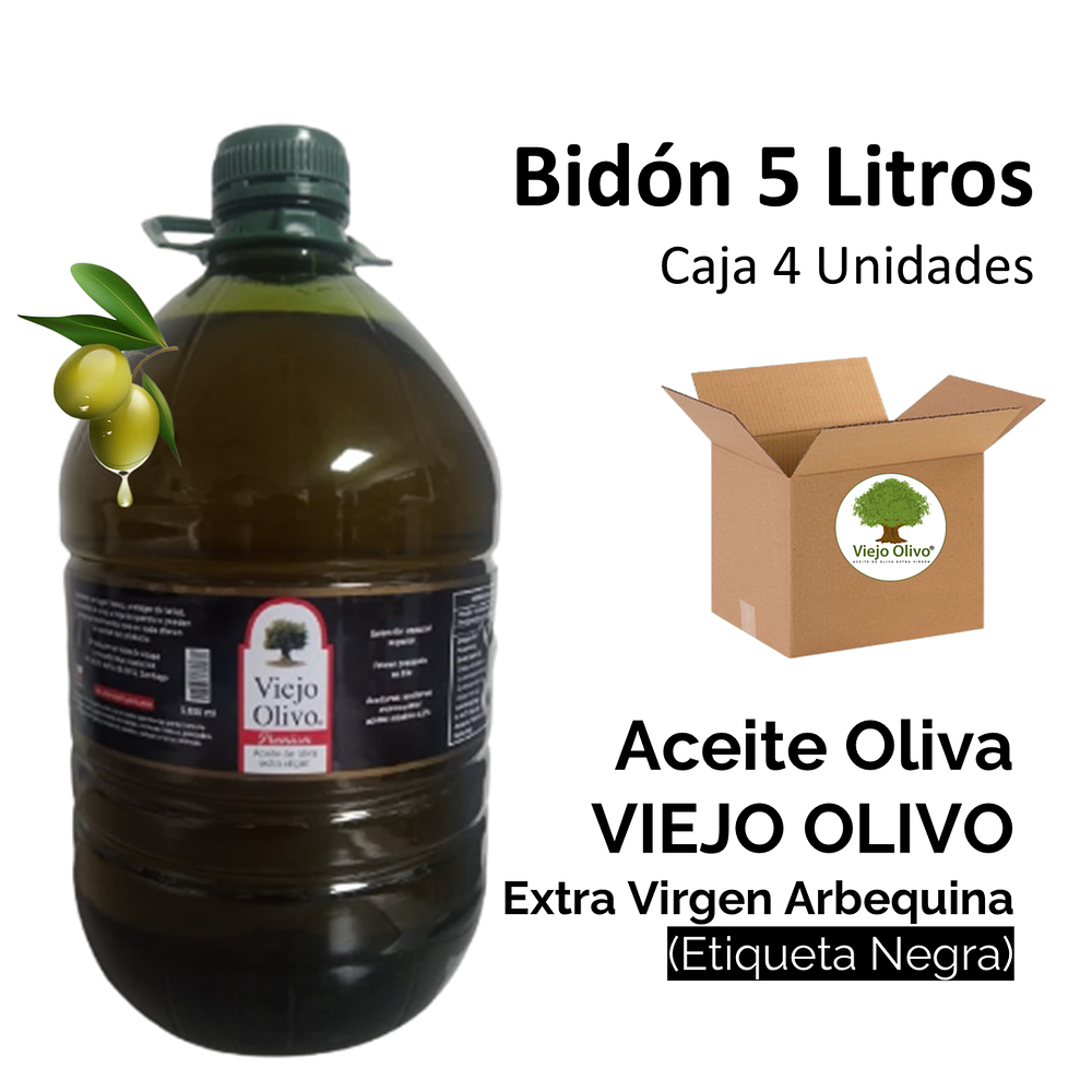 Caja (Pack) 4 Bidones de Aceite de Oliva Extra Virgen Viejo Olivo, Arbequina – 5 Litros c/u