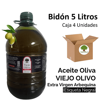 Caja (Pack) 4 Bidones de Aceite de Oliva Extra Virgen Viejo Olivo, Arbequina – 5 Litros c/u