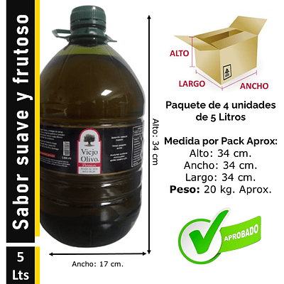 Caja (Pack) 4 Bidones de Aceite de Oliva Extra Virgen Viejo Olivo, Arbequina – 5 Litros c/u