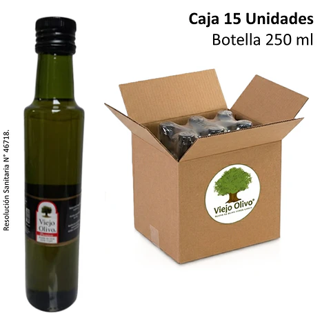 Caja (Pack) 15 Botellas x 250 ml | Arbequina - Aceite de Oliva Extra-Virgen Viejo Olivo