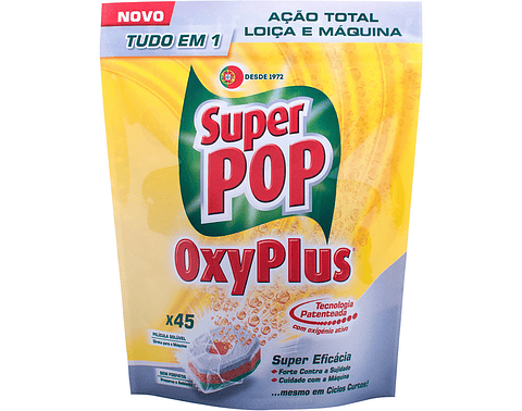 Detergente Super Pop Máquina Loiça Oxyplus 22 Mais 10 Doses