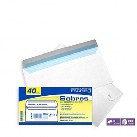 Envelope Americano Papel Branco 115X225mm Pack 40