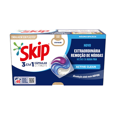 Detergente Máquina da Roupa Cápsulas 3 em 1 Active Clean Skip - 40 doses
