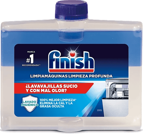 FINISH LIMPA MÁQUINAS  250ML PACK REGULAR Finish Limpa Máquinas proporciona uma lavagem higiénica, eliminando a gordura e o calcário e tornando a sua máquina 100% profundamente mais limpa*.  *100% Mai