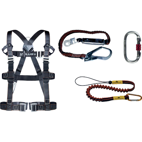 Kit anti-queda confortável com arnês ergonómico e cordão elástico