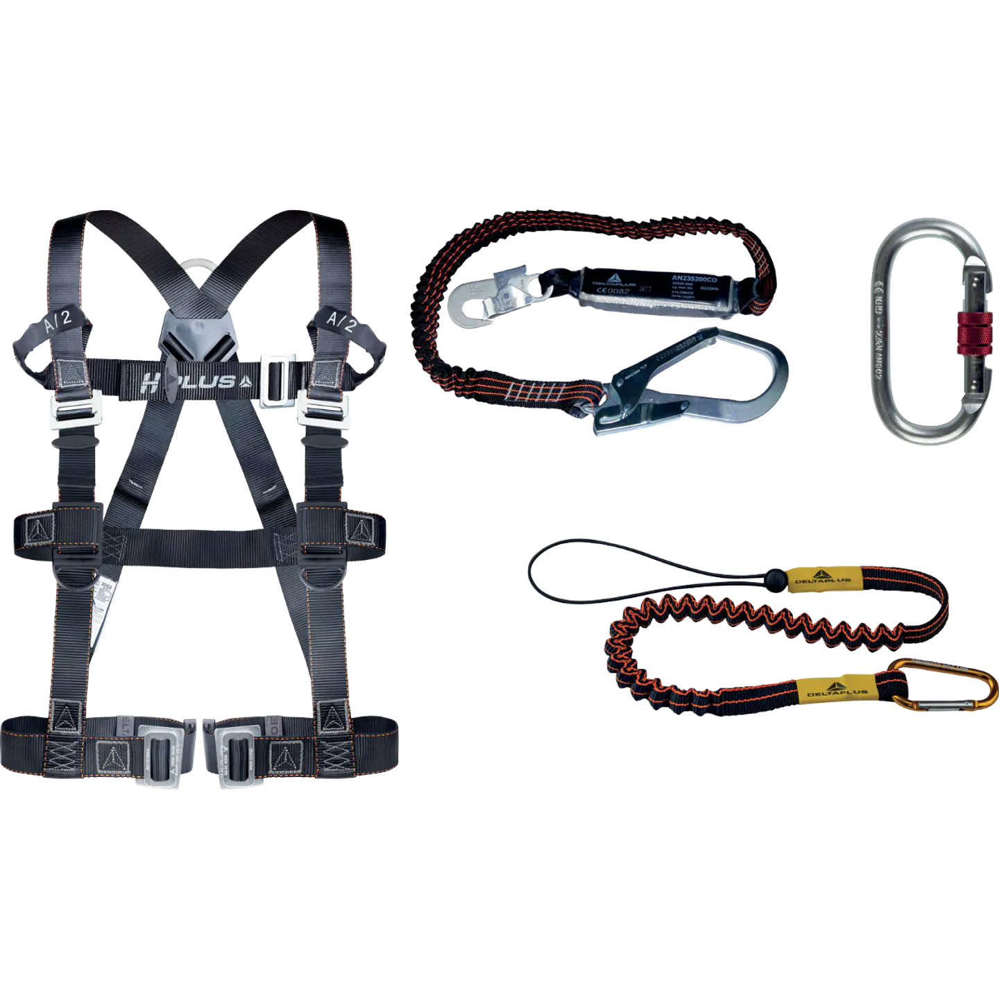 Kit anti-queda confortável com arnês ergonómico e cordão elástico 1