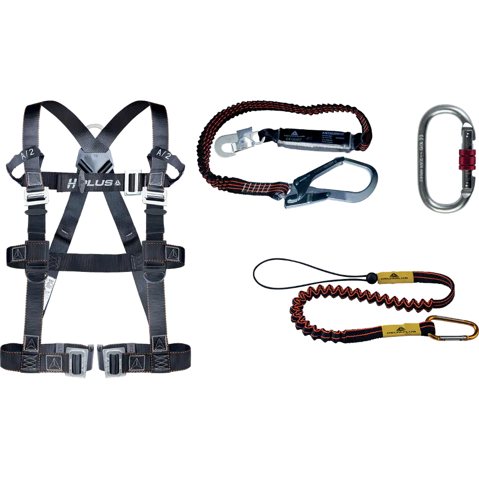Kit anti-queda confortável com arnês ergonómico e cordão elástico 1