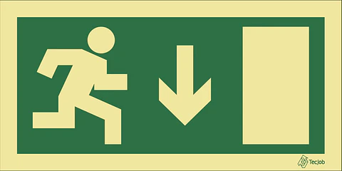 Sinalética Saída de Emergência - Seta para Baixo e Porta à Direita