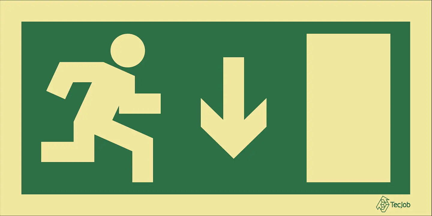 Sinalética Saída de Emergência - Seta para Baixo e Porta à Direita 1