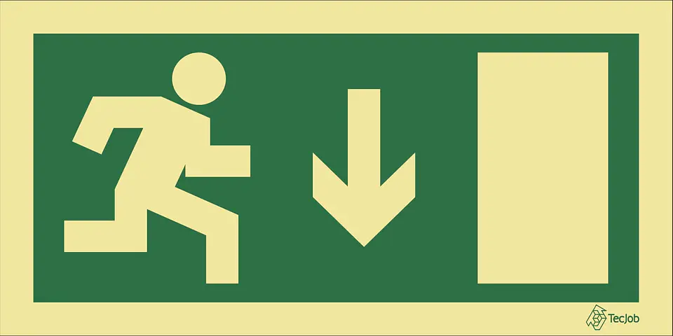 Sinalética Saída de Emergência - Seta para Baixo e Porta à Direita 1