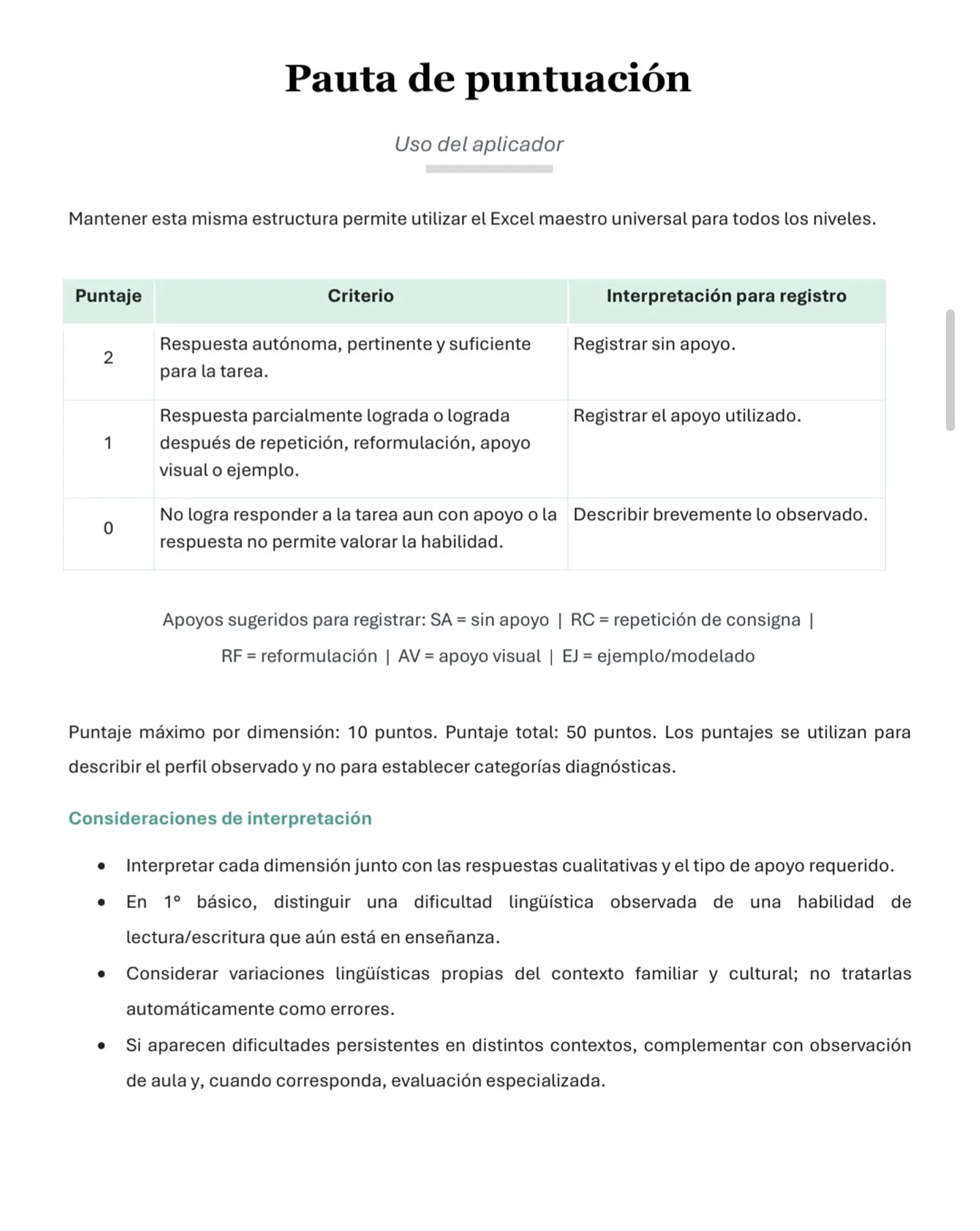 Exploración Informal de las Dimensiones del Lenguaje | 1° a 8° básico 4