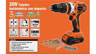 TALADRO IMPACTO INALAMBRICO LI-ION 20V13MM, 60NM