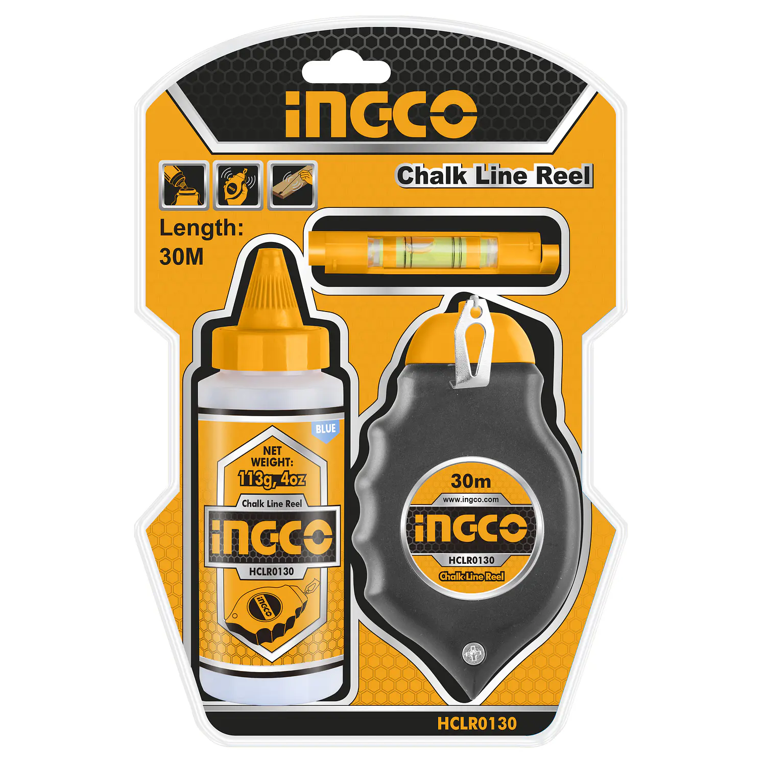 TIZA LINEAS INGCO PLASTICO CON TIZA Y NIVEL # HCLR0130
