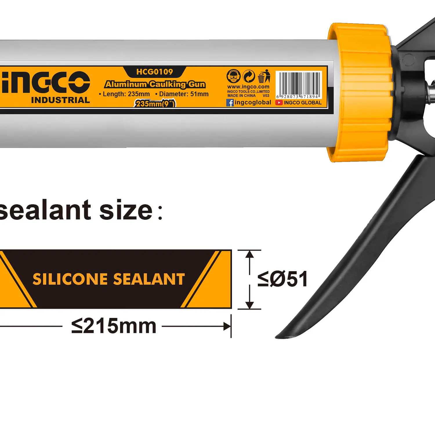 PISTOLA INGCO ALUMINIO P.APLICAR SILICONA 9
