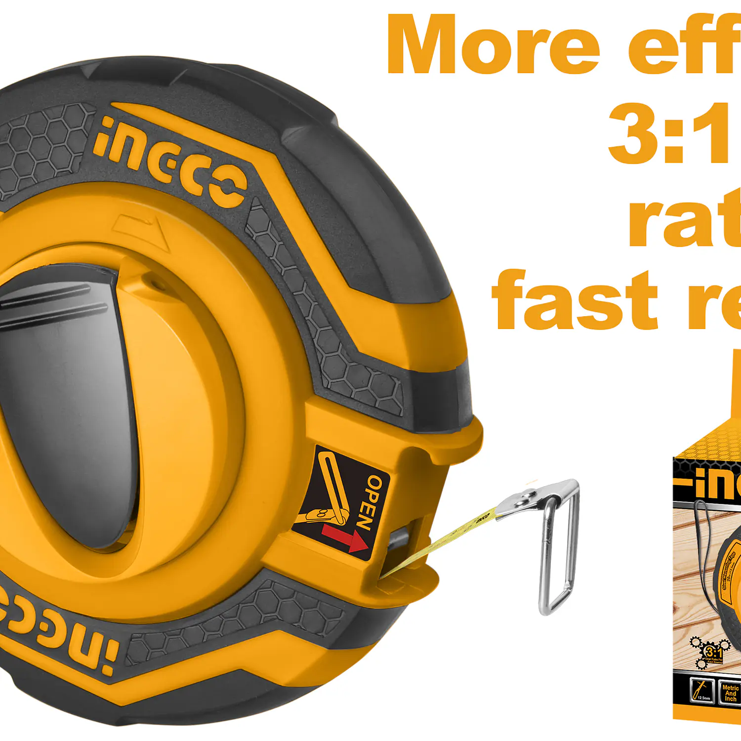 HUINCHA INGCO DE ACERO 30 MTS X 12,5 MM (MM-PUL) # HSMT8430